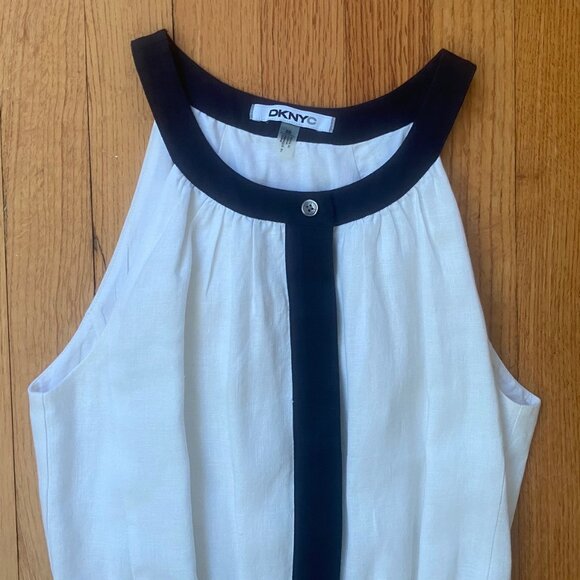 DKYNC White and Navy Blue Linen Button Down Dress - Picture 2 of 12